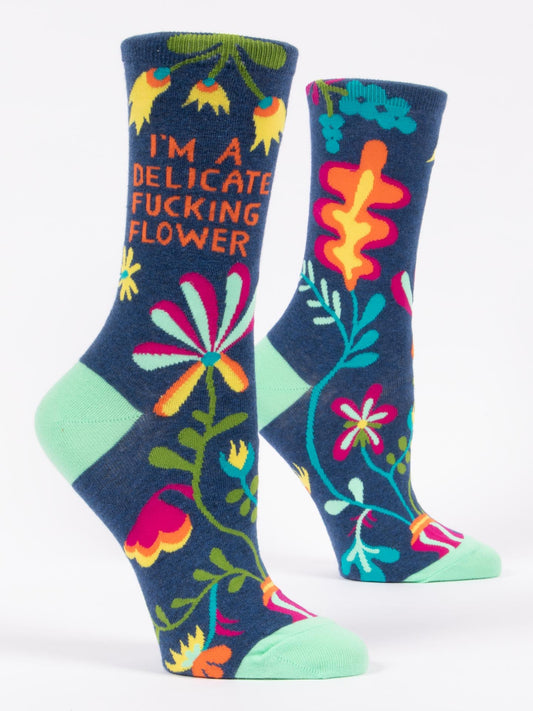Blue Q Women’s Crew – “Delicate Fucking Flower Crew Socks”