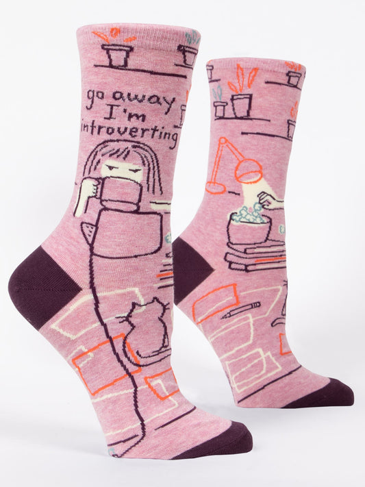 Blue Q Women’s Crew – “Go Away, I'm Introverting Crew Socks”