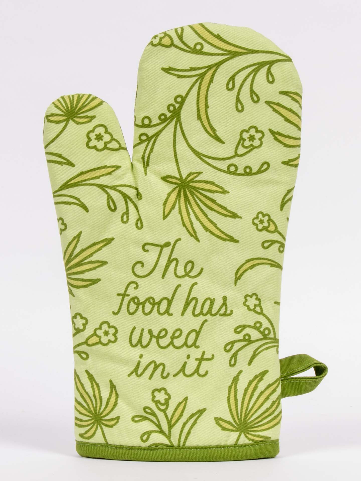 Blue Q Oven Mitt – “Food Has Weed In It Oven Mitt”