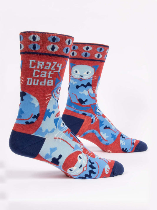 Blue Q Men’s Crew – “Crazy Cat Dude Men's Socks”